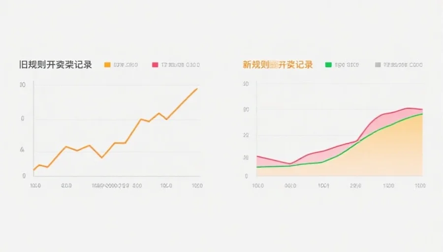 横向对比两组数据曲线图，左侧为旧规则开奖记录走势，右侧为新规则开奖记录走势，色彩区分明显，背景为简洁灰白色